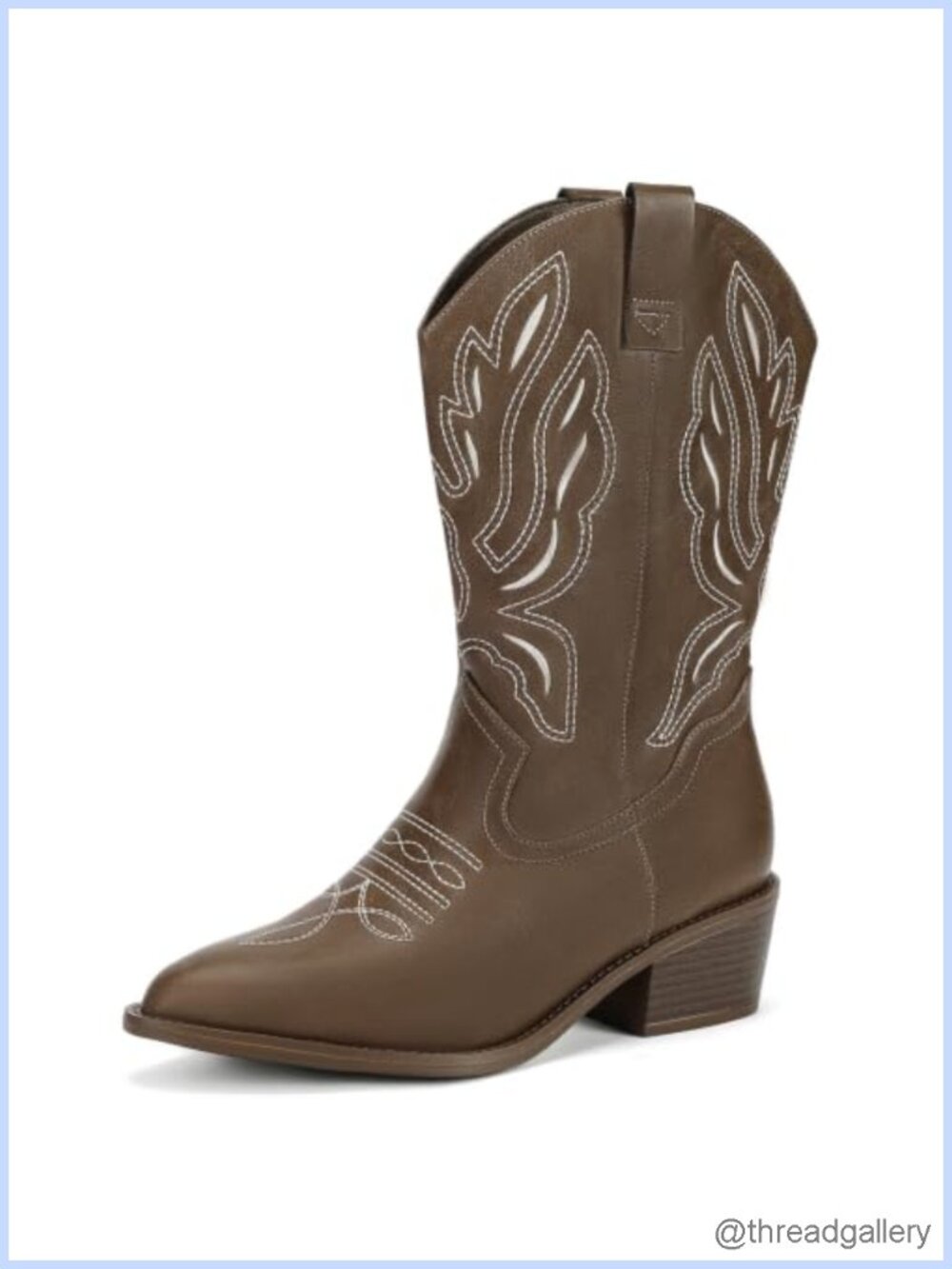 Wide Calf Cowboy Boots Pointed Toe Block Heel Faux Leather Western